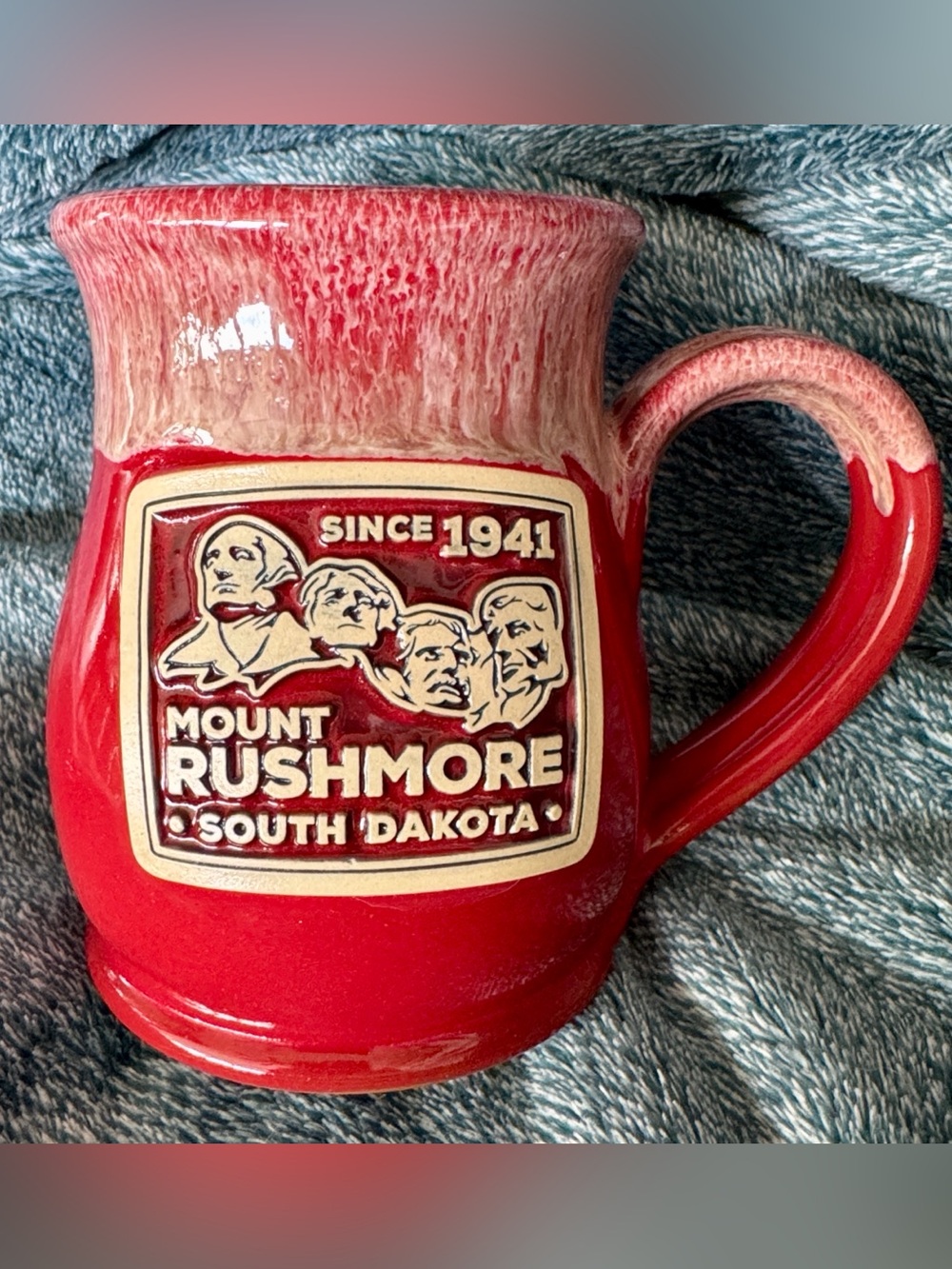Deneen Pottery Mount Rushmore National Park Hand-Thrown Red Coffee Mug Drip 2019